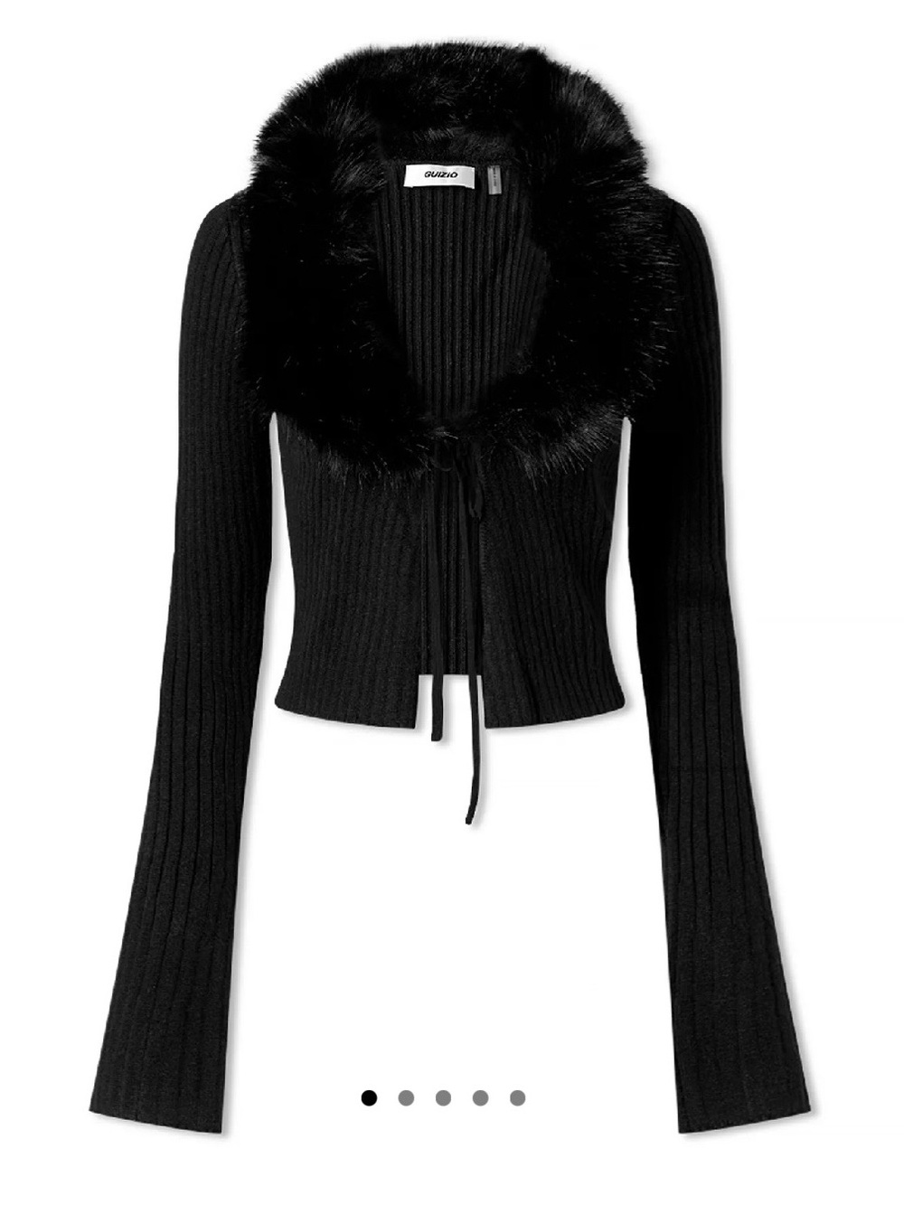 Guizio Cropped Black Ribbed Knit Cardigan